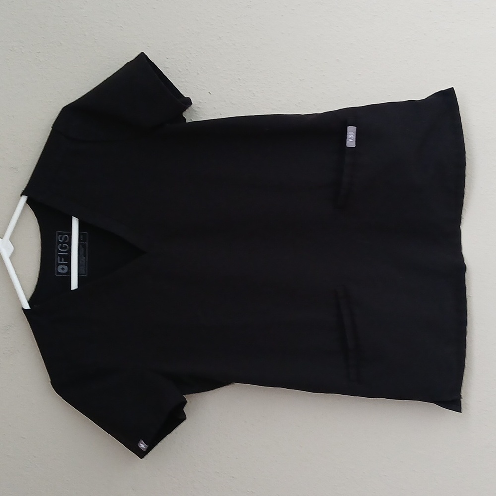 Figs CASMA V-Neck Two Pocket Short Sleeve Scrub Top Shirt Black Size XXS